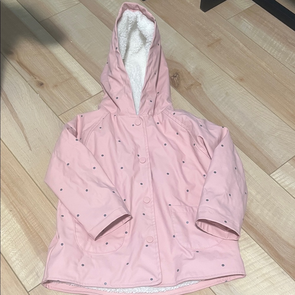 Pink Polka Dot Sherpa lined rain jacket